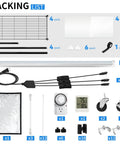 Packing list for Indoor Greenhouse With Full Spectrum 5000K LED Grow Light Three-Foot Wide Grow Space, shelves, timer, wheels
