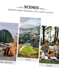 Scenes of outdoor exploration, survey, tourism with camping tents; ideal for 3-Piece Wear-Resistant Survival Box And Tool Case For Outdoor Adventures.