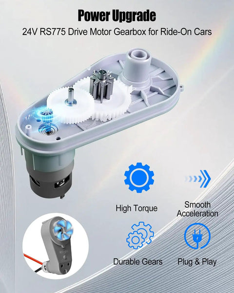 2Pcs 24V RS775 High Speed Motor Gearbox for Kids Ride On Cars with durable metal gears and high torque visible
