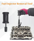 Fuel Injector Removal Tool in use on BMW engine head, assisting with injector extraction for maintenance.