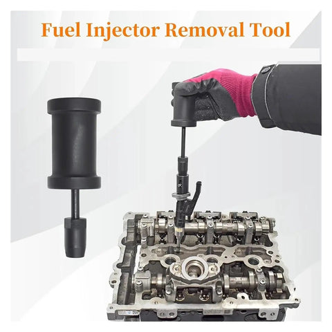 Fuel Injector Removal Tool in use on BMW engine head, assisting with injector extraction for maintenance.