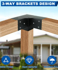 3 Way Pergola Bracket Kit For 4x4 Wood Beams Right Angle Corner Brackets Outdoor Gazebo Support with black powder coating