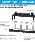 Top Shelf Heavy Duty Bus Bar Power Distribution Block Featuring Thick Tinned Copper Plates And Massive Stud Terminals For Flawless Two Hundred Fifty Amps Twelve Volt Solar Rv Automotive Battery Setup with stainless steel nuts and studs.