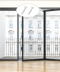 DIY Friendly Bifold Door Hardware Kit With Spring Loaded Top Roller Guide Wheels And Pivots 4 Piece Repair Set installed on glass doors