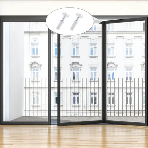 DIY Friendly Bifold Door Hardware Kit With Spring Loaded Top Roller Guide Wheels And Pivots 4 Piece Repair Set installed on glass doors