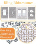 Bling Silver Rhinestone Light Switch Cover Plate With Sparkling Crystal Accent Shiny Wall Plate Cover For Living Room Bedroom Decor Easy Install Premium Plastic Single Pack showing design and rhinestones.