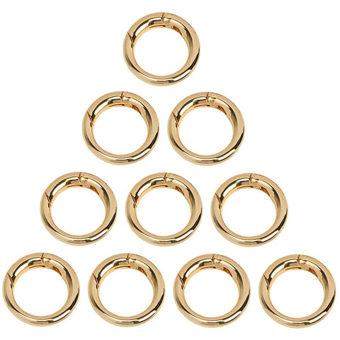 10 Pack Mini Gold Key Ring Carabiners 0.8 Inch 19mm Compact Handy Spring Clip Round Metal Carabiner arranged in pyramid shape