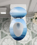 Elongated Resin Toilet Seat for Bathroom with ocean view design, fitting standard toilets, top view image.
