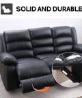 Black Faux Leather Manual Reclining Sofa With Hidden Cup Holders, 3 Seat Overstuffed Armrests, Easy To Clean, Durable Design