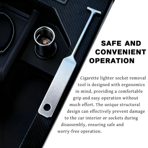 Universal Lighter Socket Removal Tool For Cars And Trucks, Quick Easy Cigarette Lighter Socket Extractor shown in car interior