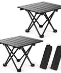 Ultralight Portable Camping Table Foldable With Carry Bag For Outdoor Travel Beach Camp Picnic BBQ Cooking Festival Boat And Home Use 2.46 Lb Lightweight Easy Carry, shown folded with carry bags