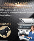 Heavy Duty Dishwasher Door Latch Replacement Kit That Snaps Right In For A Perfect Fit shown next to open dishwasher