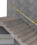 Heavy Duty Gold Wall Mount Staircase Handrail Kit No Sweat Setup Wrought Iron Banister Bracket Set Quick Install Indoor Outdoor Safety Step Railing 17 Foot Long on stairs