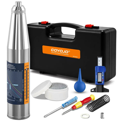 Concrete Rebound Hammer Onsite Strength Testing And Quality Inspection Tool with durable build and carrying case, shown with accessories.