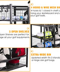 Extra Large Golf Bag Rack Stand Organizer For Garage Built To Last Holds 2 Bags And Gear With 4 Heavy Duty Hooks 3 Shelves
