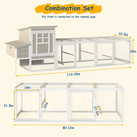 Dimensions of Outdoor Wooden Chicken Coop for Four to Six Chickens with Elevated Two Tier Hen House Three Compartment Nesting Box