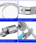 Steps for assembling the 32.8Ft Metal Strap With 24 Stainless Steel Hose Clamps Kit shown, including cutting and fastening.