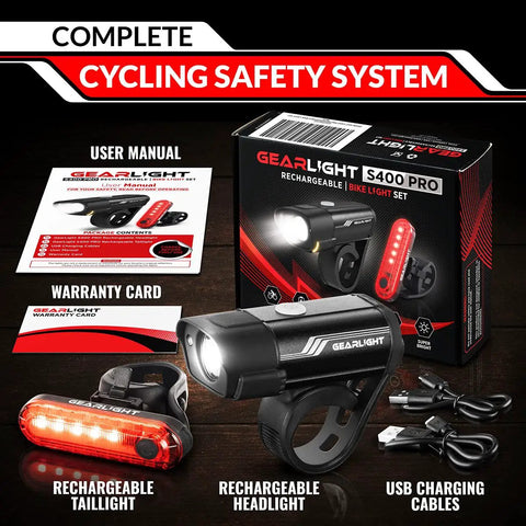 Front And Rear USB Rechargeable Bike Lights Set With 400 Lumen LED Headlight And Waterproof Tail Light, Ideal For Night Rides On Roads Or Trails, Great For MTB Mountain Bikes And Safe For Kids