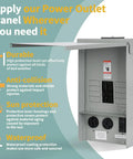 Heavy Duty Temporary Power Outlet Panel With 20 30 And 50 Amp Receptacles, open view showing receptacles and durable features.