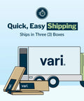 Quick, Easy Shipping image showing vari products packaged in three boxes beside a delivery truck.