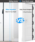 Slick Sliding Door Anchor For Resistance Bands Featuring Legit Height Adjustments for seamless gym use and comparison with fixed multi-loops.
