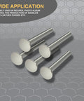Top Drawer Nickel Plated Chicago Binding Screw Kit Holding 230 Pieces Of Assorted Post Extenders With Phillips Heads For Heavy Duty Leather Work Scrapbooks And Photo Albums showing five nickel posts.