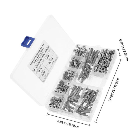 260 Piece M5 Nut Bolt And Washer Assortment Kit with Carbon Steel Spring Lock Washers in open plastic case, showing compartments