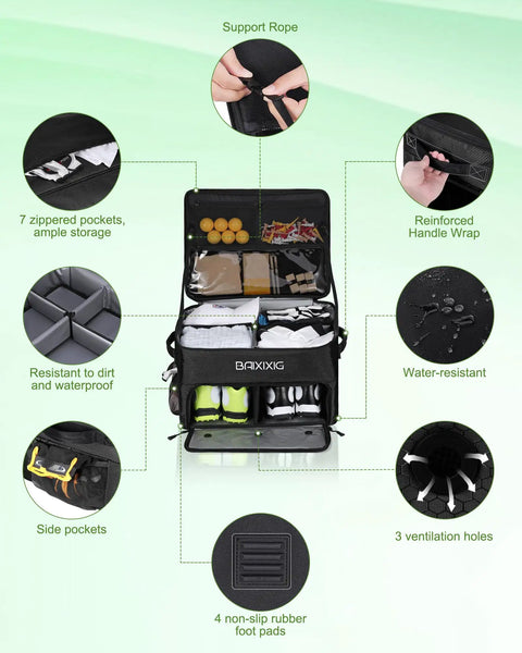 Golf Trunk Organizer With Two-Layer Storage And Shoe Pocket, Keeps Golf Gear Sorted In Your Ride, Durable EVA Construction