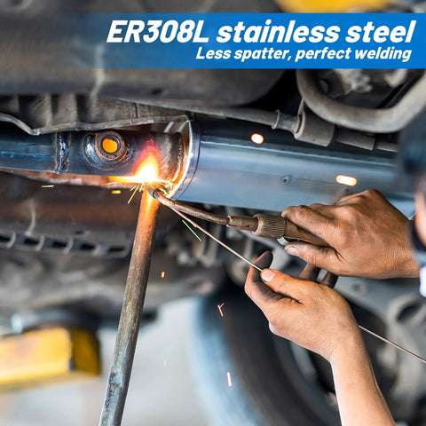 Person welding with Pro Grade TIG Welding Rods 20 Pcs ER308L Stainless Steel Filler Wire 1/16 x 16 In Low Splatter For Strong Welds