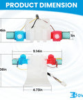 Washer Water Inlet Valve W10144820 Replacement for Amana Kenmore Maytag Roper Crosley Estate Washers with dimensions.