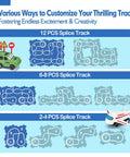 Puzzle Racer Kid Friendly Cars Track Set For Ages 3 To 5 showing 12, 6-8, and 2-4 piece track variations with car and airplane