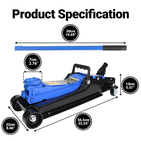 2.5 Ton Hydraulic Floor Jack With Low Profile For Sedans And SUVs 3.4 Inch To 15.2 Inch Lift Range Alloy Steel Build