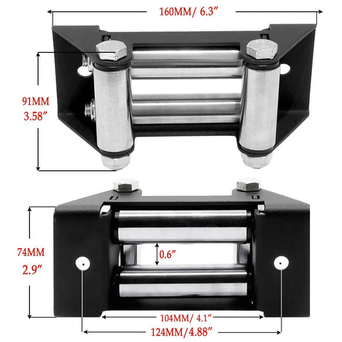 4 7 8 Inch Winch Roller Fairlead For ATV UTV Winches 4500 Lbs Max, Stainless Steel Rollers, Cable Guide With Measurements