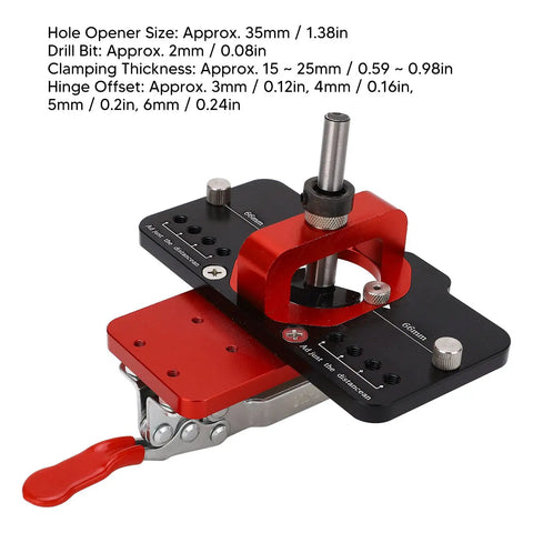 Concealed Hinge Jig 35mm With Drill Bit, Door Hinge Hole Locator Guide For Woodworking, Aluminum Alloy Hole Opener, Pin Clamp, Quick Fix Easy Install, Durable Woodworking Auxiliary Tool