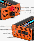 Heavy Duty 2500 Watt Pure Sine Wave Power Inverter 12V DC To 110V 120V AC Converter For RV Car off grid; cooling fan, USB port