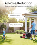 Father and son in garden with Powerful PoE NVR Security System With 4K Turret Cameras installed, showcasing AI noise reduction.
