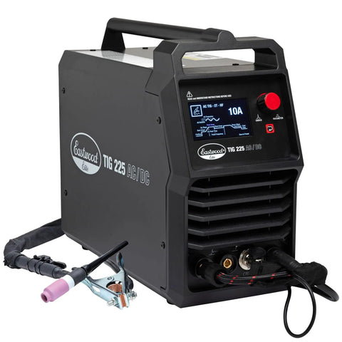 MIG 250 And TIG 225 AC DC Master Welding Kit with Flex Head WP 17 Torch and gas lens, front angle view.
