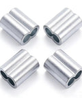 Pack Of 50 Aluminum Crimping Loop Sleeves For One Quarter Inch Wire Rope And Cable, 6mm Diameter, Double Hole Ferrule Crimps, Easy Lock With Vise Or Pliers, Built Tough, Anti Corrosion Durable Aluminum Cable Fittings; four 6mm sleeves
