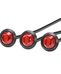 Red LED 3/4 Inch Three Unit Harness Clearance Marker Light Set With Grommets, polycarbonate lens, wire harness visible