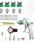 HVLP Spray Gun Kit Featuring Quick Swap 1 Point 4 To 2 Point 5 Millimeter Nozzles with nozzle tips and cleaning tools