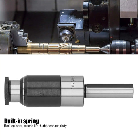 Overload Protected Collet Chuck Tapping Tool With Straight Shank And Telescopic Buffer For CNC Lathe, shown in operation
