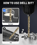 M35 Cobalt Drill Bit Set For Hardened Metal And Stainless Steel, demonstrating correct vertical drilling technique with 99 pieces.