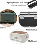 Spring Loaded Pull Handles For Tool Boxes And Trunks shown on cases and boxes, ideal for flat surfaces with robust design
