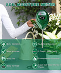 Green Soil Moisture Meter For Lawn And Garden Care, Accurate Hygrometer Sensor For Indoor And Outdoor Use, with watering can and flowers