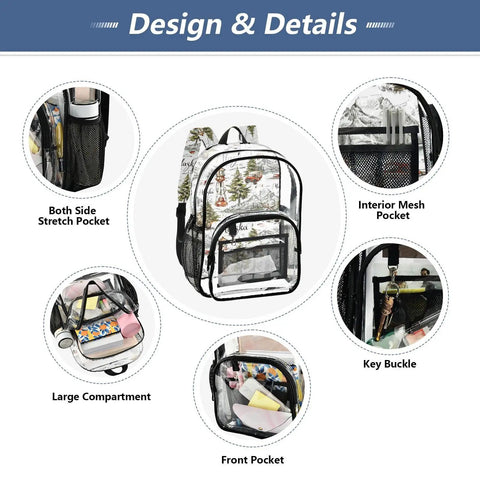 Clear PVC Camping Backpack For Kids See Through Daypack With Adjustable Padded Straps Waterproof Tear Resistant Outdoor Adventure Bag For Boys And Girls image showing multiple compartments and pockets