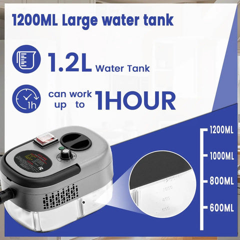 2500W Handheld Steam Cleaner Rapid Heat Up In 10 Seconds With 3 Bar High Pressure Steam, 1.2L water tank close-up view