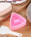 Triangle Rice Ball Molds 2 Pack Large Do It Yourself Sushi Makers Kit with paddle in pink and beige on wooden surface