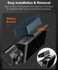 Three Channel Dash Cam With Built In WiFi And GPS, Front 1440P Plus Interior And Rear 1080P showing sliding bracket detail