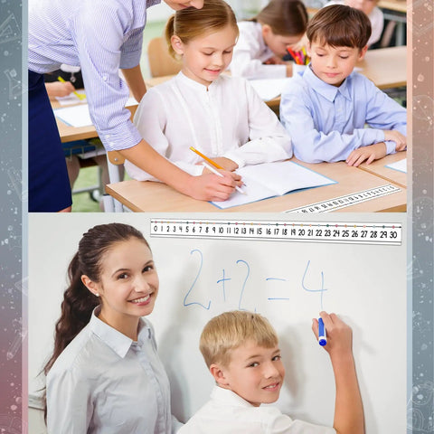 Students using 48 Piece Laminated Number Line Set 0 To 30 For Student Desks Classroom Math Decor Boho Style Counting Practice Strips