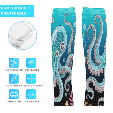 Premium Ice Silk Arm Sleeves Deliver Ultra Fly Compression Fit To Block Harsh Sunlight And Keep Your Forearms Cool And Sweat Free On Daily Chores With Upf50 Protection, featuring octopus design.